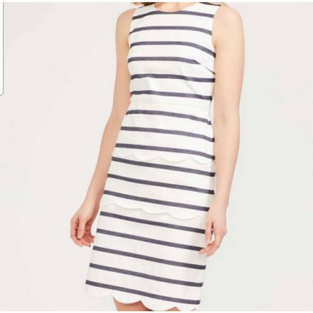 J. McLaughlin White & Navy Stripe Scallop Sleeveless Providence Sheath Dress 4